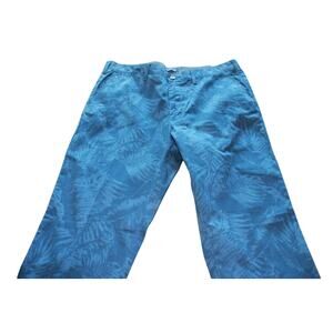 Nautica Men's 38x32 Slim Fit Pants Lapis Blue Flat Front Palm Branch Pattern
